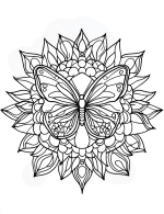 Symmetrical Butterfly Mandala with Floral Elements Coloring Page by Mindset Flow