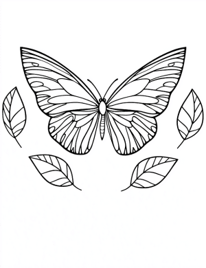 Symmetrical Butterfly Sorrounded With Four Leaves Coloring Page by Mindset Flow