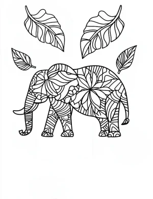 Symmetrical Elephant Mandala with Floral and Geometric Elements Coloring Page by Mindset Flow