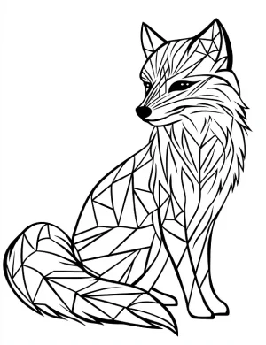 Symmetrical Fox Face in Circular Frame with Geometric Leaf Background Coloring Page by Mindset Flow
