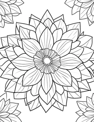 Symmetrical Mandala Flower With Detailed Petals and Center Design Coloring Page by Mindset Flow