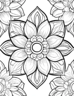 Symmetrical Sunburst Floral Mandala Repeat Pattern Coloring Page by Mindset Flow
