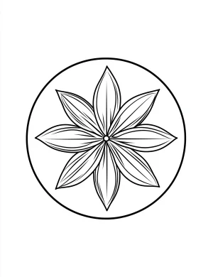 Symmetrical Wildflower Mandala in Circle Frame Coloring Page