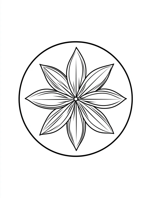 Symmetrical Wildflower Mandala in Circle Frame Coloring Page