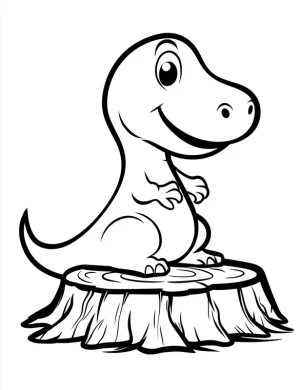 T-Rex Dinosaur Sitting on Tree Stump Coloring Page