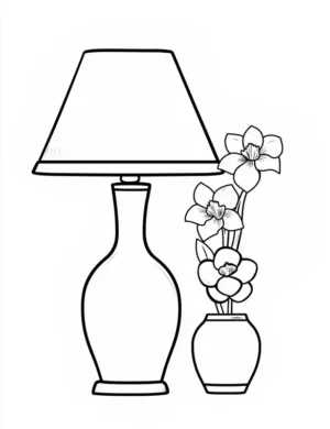 Table Lamp and Vase of Daffodil Flowers Coloring Page