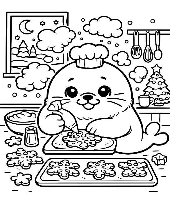 Talented Seal Chef Baking Cookies Coloring Page By Mindset Flow