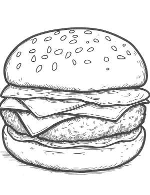 Tasty Cheeseburger with Melted Cheese Coloring Page by Mindset Flow