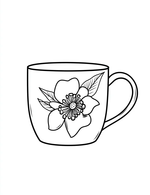 Tea Mug with Floral Design Coloring Page