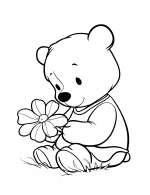 Teddy Bear Sitting and Holding a Wildflower Coloring Page