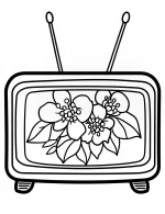 Television with Plumeria Flowers Coloring Page
