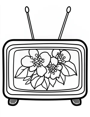 Television with Plumeria Flowers Coloring Page