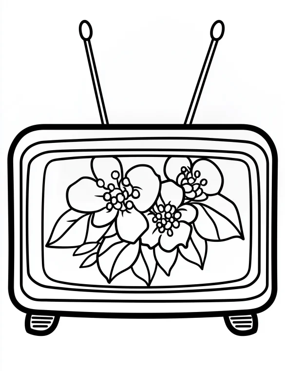 Television with Plumeria Flowers Coloring Page