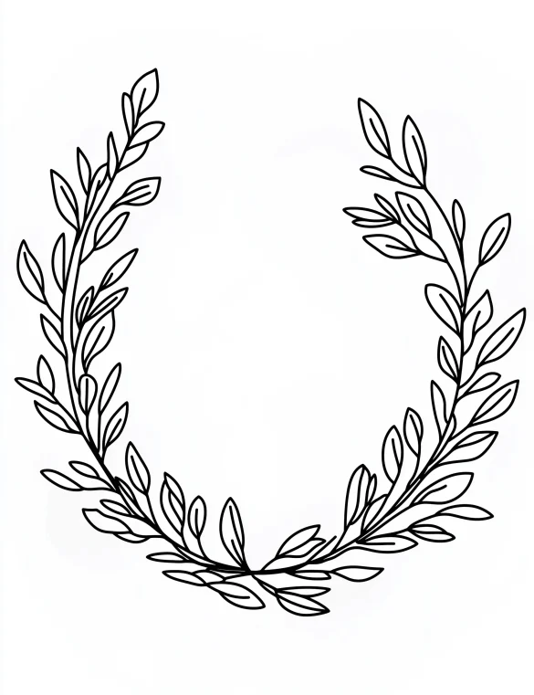 Thin Lavender Sprigs Circular Border with Leaves Coloring Page