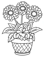 Three Flowers in a Flowerpot Coloring Page