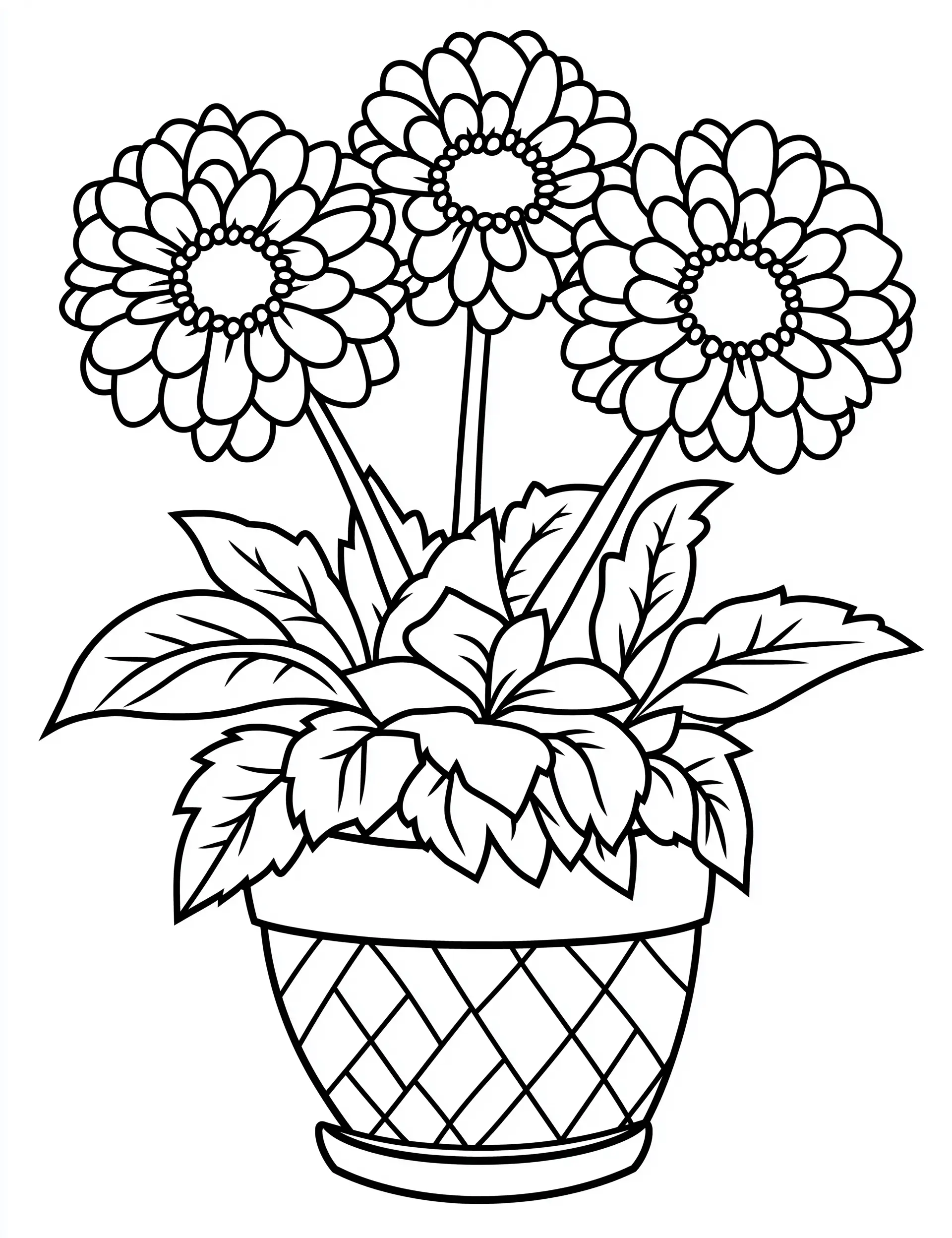 Three Flowers in a Flowerpot Coloring Page