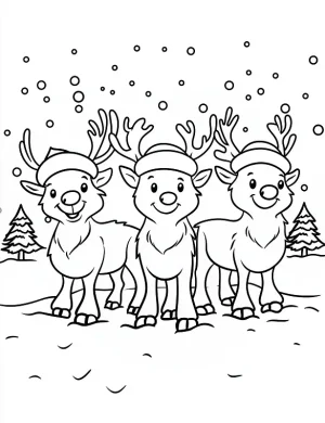 Three Happy Reindeer Christmas Coloring Page By Mindset Flow