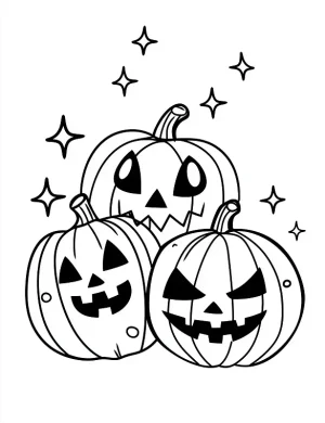 Three Jack-o-Lantern Pumpkins With Different Faces Coloring Page by Mindset Flow
