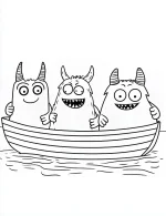 Three Silly Monsters in a Boat Halloween Coloring Page by Mindset Flow