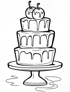 Three Tier Dripping Cake with Cherries Coloring Page by Mindset Flow