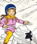 Thrilling Snowmobile Ride Girl Adult Coloring Page-HowToVideo