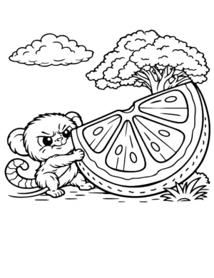Tiny Marmoset Giant Fruit Coloring Page By Mindset Flow