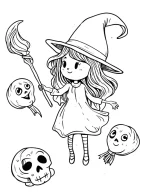 Tiny Witch In Adorable Costume Casting Colorful Spells Coloring Page by Mindset Flow