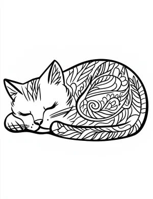 Tranquil Sleeping Cat Mandala Design Coloring Page by Mindset Flow