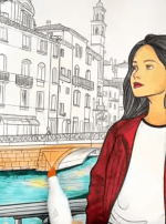 Traveler Girl on Venetian Bridge Adult Coloring Page How to Video