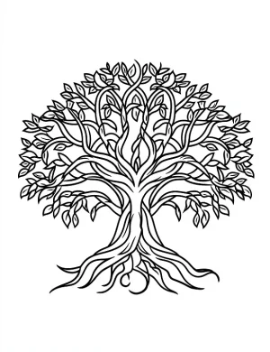 Tree of Life Mandala with Leaves and Roots Coloring Page by Mindset Flow