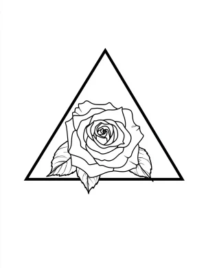 Triangle Rose Frame with Leaves Design Coloring Page