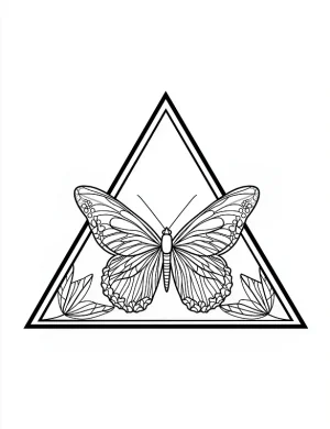 Triangular Butterfly Mandala with Flowers Coloring Page by Mindset Flow