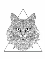 Triangular Framed Cat Mandala Design Coloring Page by Mindset Flow