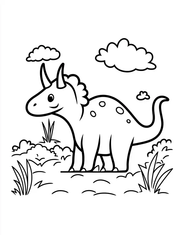 Triceratops Dinosaur in Lush Prehistoric Forest Coloring Page