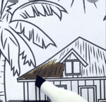 Tropical Beach Hut With Palm Trees Printable Coloring Page-HowToVideo