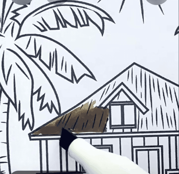 Tropical Beach Hut With Palm Trees Printable Coloring Page-HowToVideo