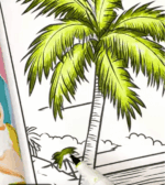 Tropical Beach with Palm Tree Printable Coloring Page for Relaxation How to Video