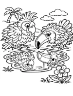 Tropical Birds Pond View Coloring Page By Mindset Flow