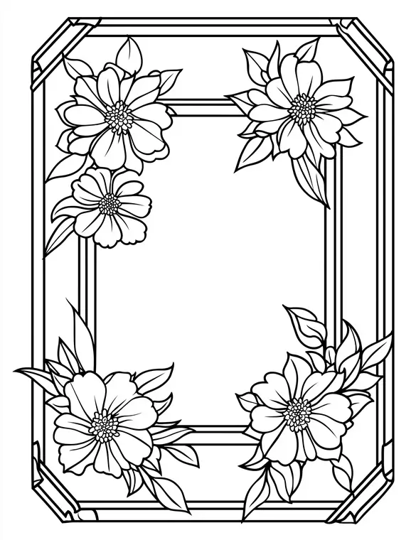 Tropical Bloom Border Floral Frame Coloring Page
