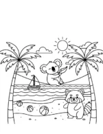 Tropical Koala Tightrope Beach Coloring Page By Mindset Flow
