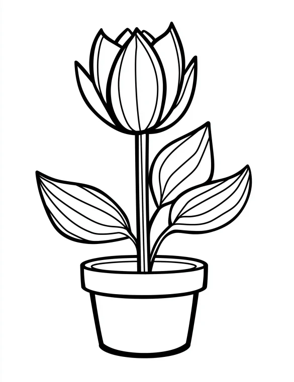 Tulip Flower in Plastic Pot Coloring Page