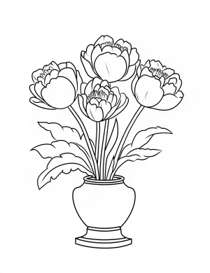 Tulip Flowers in Decorative Vase Coloring Page