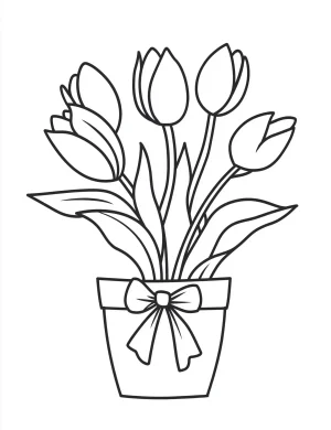 Tulip Plant in Gift Vase Coloring Page