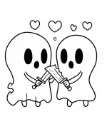 Two Cute Ghosts Holding a Sword Coloring Page by Mindset Flow