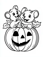 Two Cute Mice Sitting on a Carved Pumpkin Coloring Page by Mindset Flow
