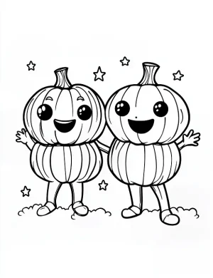 Two Cute Pumpkin Headed Friends With Big Eyes Coloring Page by Mindset Flow