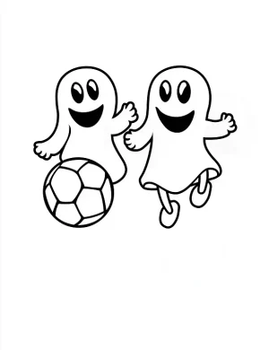 Two Friendly Ghosts Playing Soccer Halloween Coloring Page By Mindset Flow