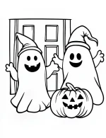 Two Ghosts Wearing Pointy Hats Coloring Page by Mindset Flow