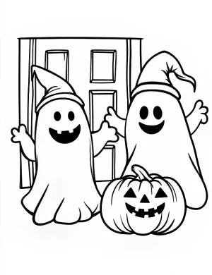 Two Ghosts Wearing Pointy Hats Coloring Page by Mindset Flow