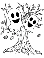 Two Playful Ghosts Peeking Around a Spooky Tree Coloring Page by Mindset Flow